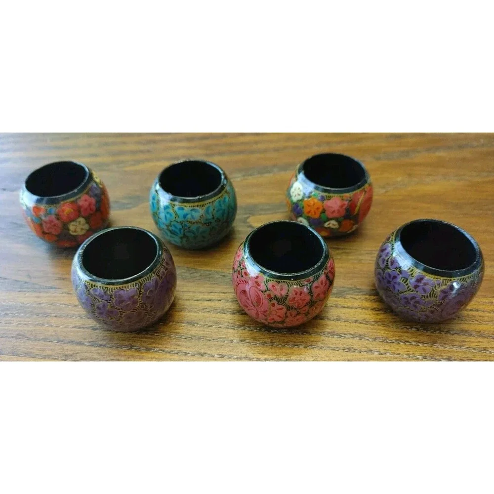 GORP Country Cottage Shabbique Boho Set Of 6 Napkin Rings Multi Colors